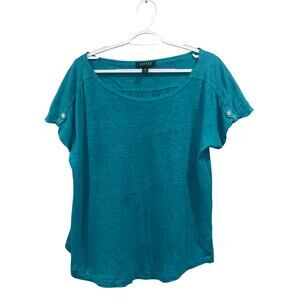 Lauren Ralph Lauren Turquoise Linen Short Sleeve Top Size L